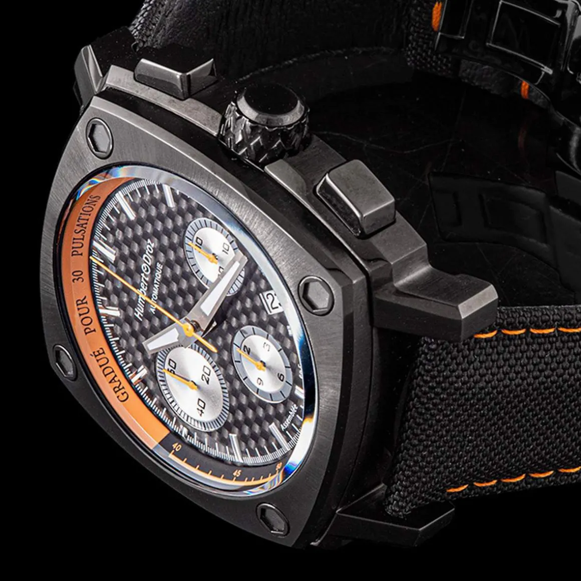 Montre HUMBERT-DROZ hd7 homme chronographe, bracelet cuir noir