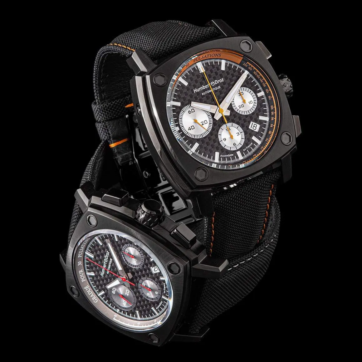 Montre HUMBERT-DROZ hd7 homme chronographe, bracelet cuir noir
