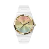 Montre ICE WATCH ice power pw1 femme analogique, boîtier plastique blanc, lunette dorée, bracelet silicone blanc