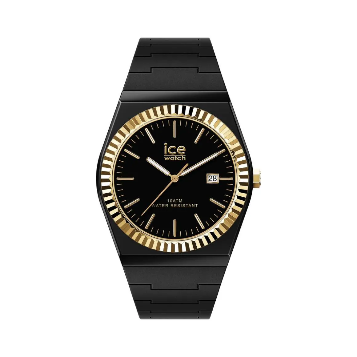 Montre ICE WATCH ice power pw1 mixte analogique, boîtier plastique noir, lunette dorée, bracelet silicone noir