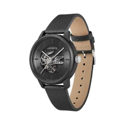 Montre LACOSTE.12.12 automatique homme bracelet cuir noir