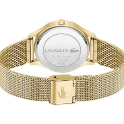 Montre LACOSTE crocodelle femme Acier doré jaune cadran rose bracelet maille milanaise