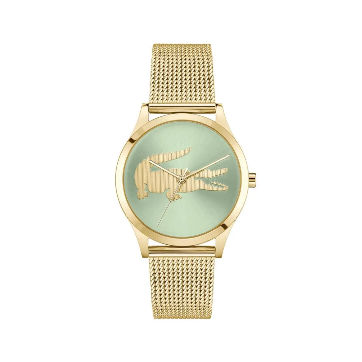 Montre LACOSTE crocodelle femme Acier doré jaune cadran vert bracelet maille milanaise