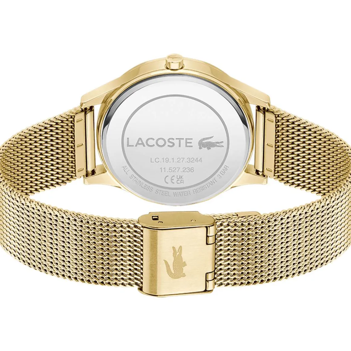 Montre LACOSTE crocodelle femme Acier doré jaune cadran vert bracelet maille milanaise
