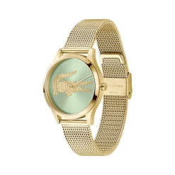 Montre LACOSTE crocodelle femme Acier doré jaune cadran vert bracelet maille milanaise