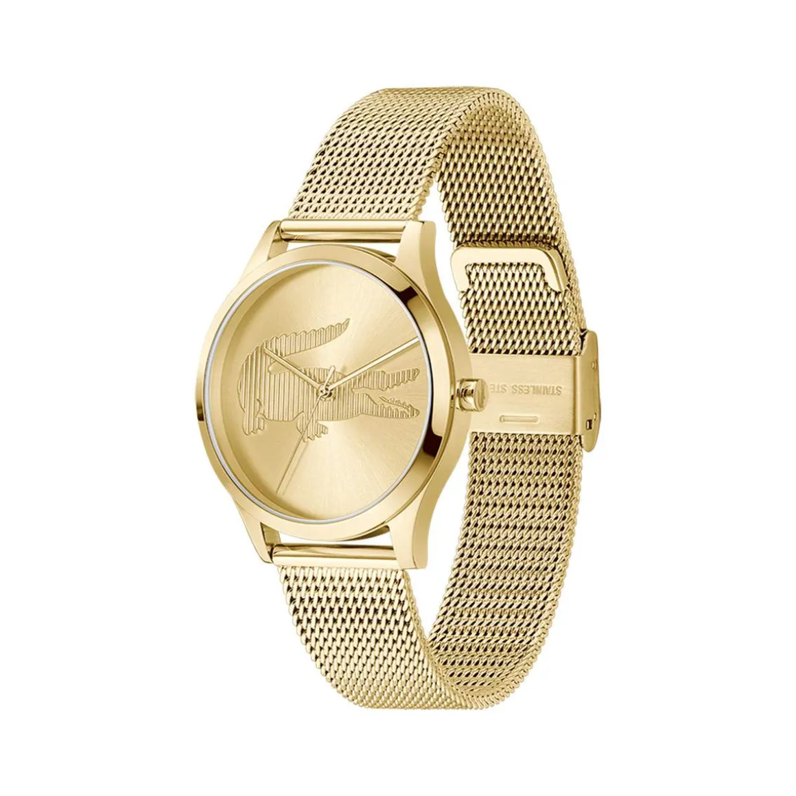 Montre LACOSTE crocodelle femme Acier doré jaune bracelet maille milanaise