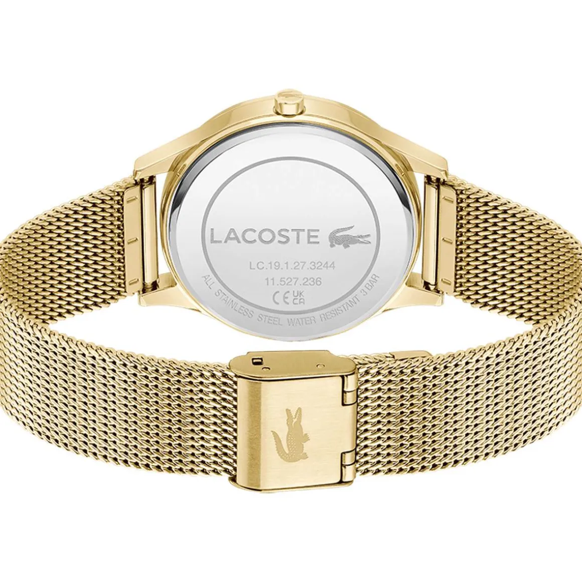 Montre LACOSTE crocodelle femme Acier doré jaune bracelet maille milanaise