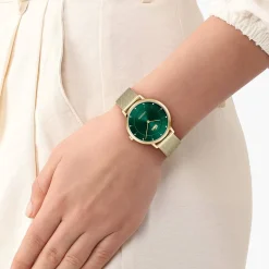 Montre LACOSTE crocorigin femme bracelet acier inoxydable doré jaune
