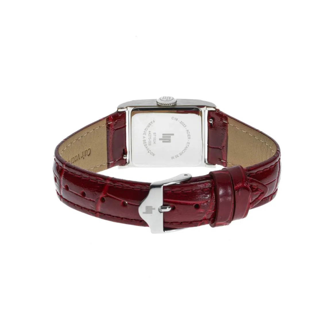 Montre LIP CHURCHILL C18 femme cadran gris bracelet cuir rouge boitier acier