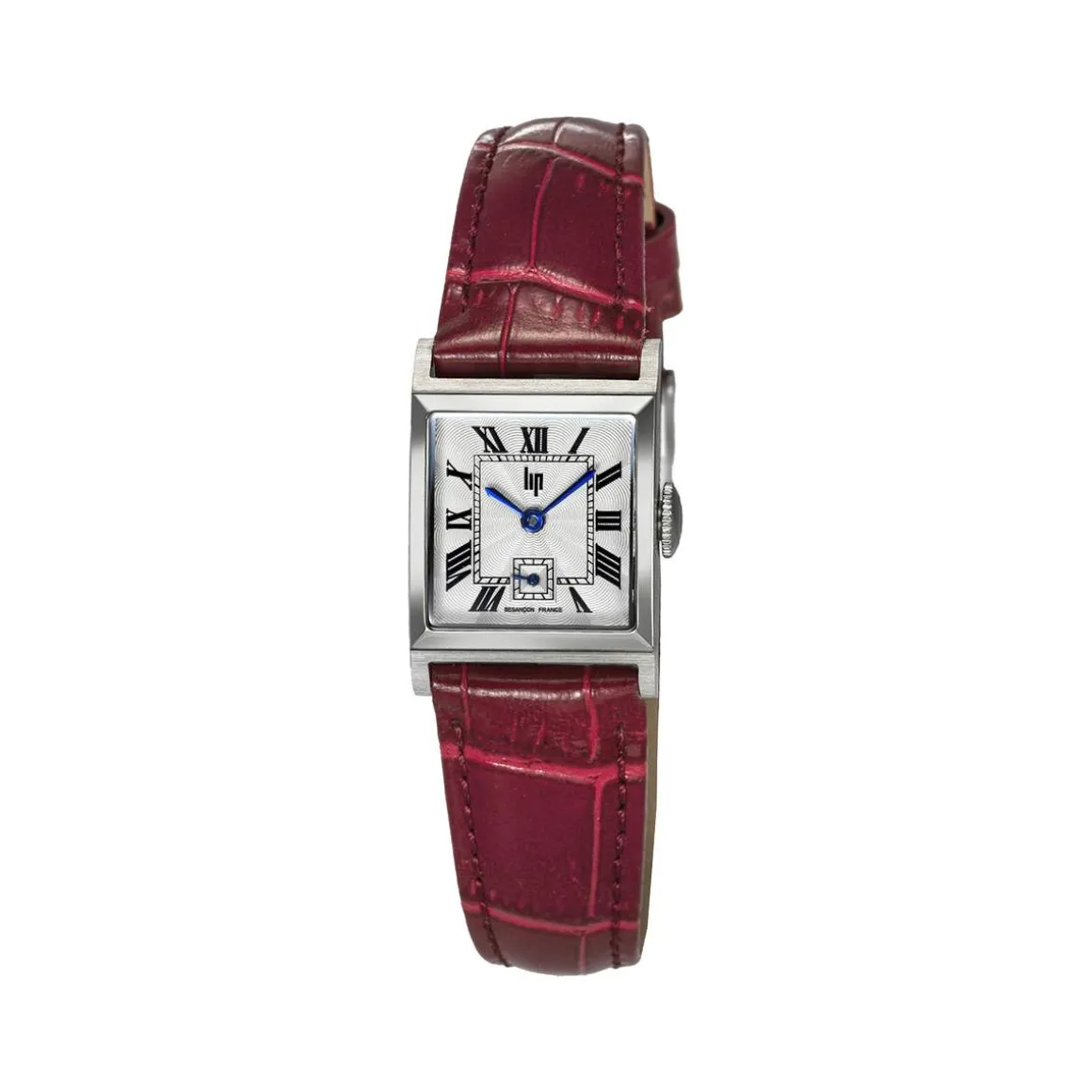 Montre LIP CHURCHILL C18 femme cadran gris bracelet cuir rouge boitier acier