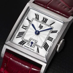 Montre LIP CHURCHILL C18 femme cadran gris bracelet cuir rouge boitier acier