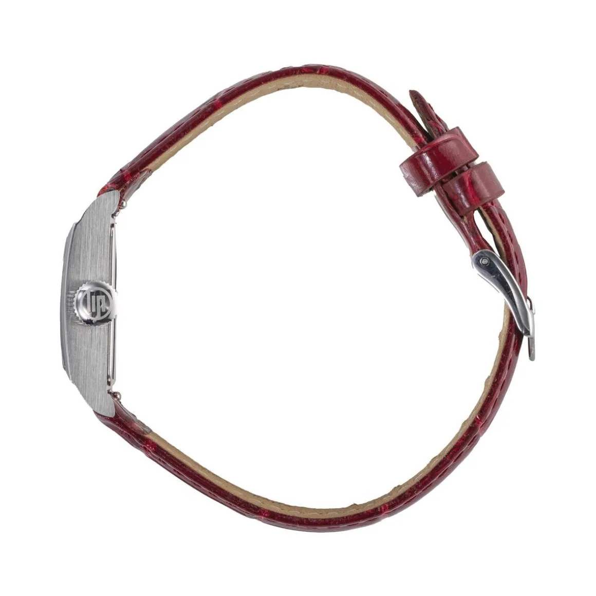 Montre LIP CHURCHILL C18 femme cadran gris bracelet cuir rouge boitier acier
