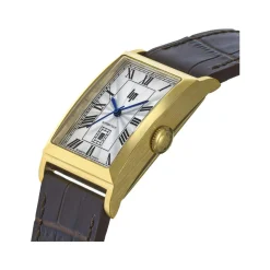 Montre LIP CHURCHILL homme automatique, acier doré bracelet cuir marron