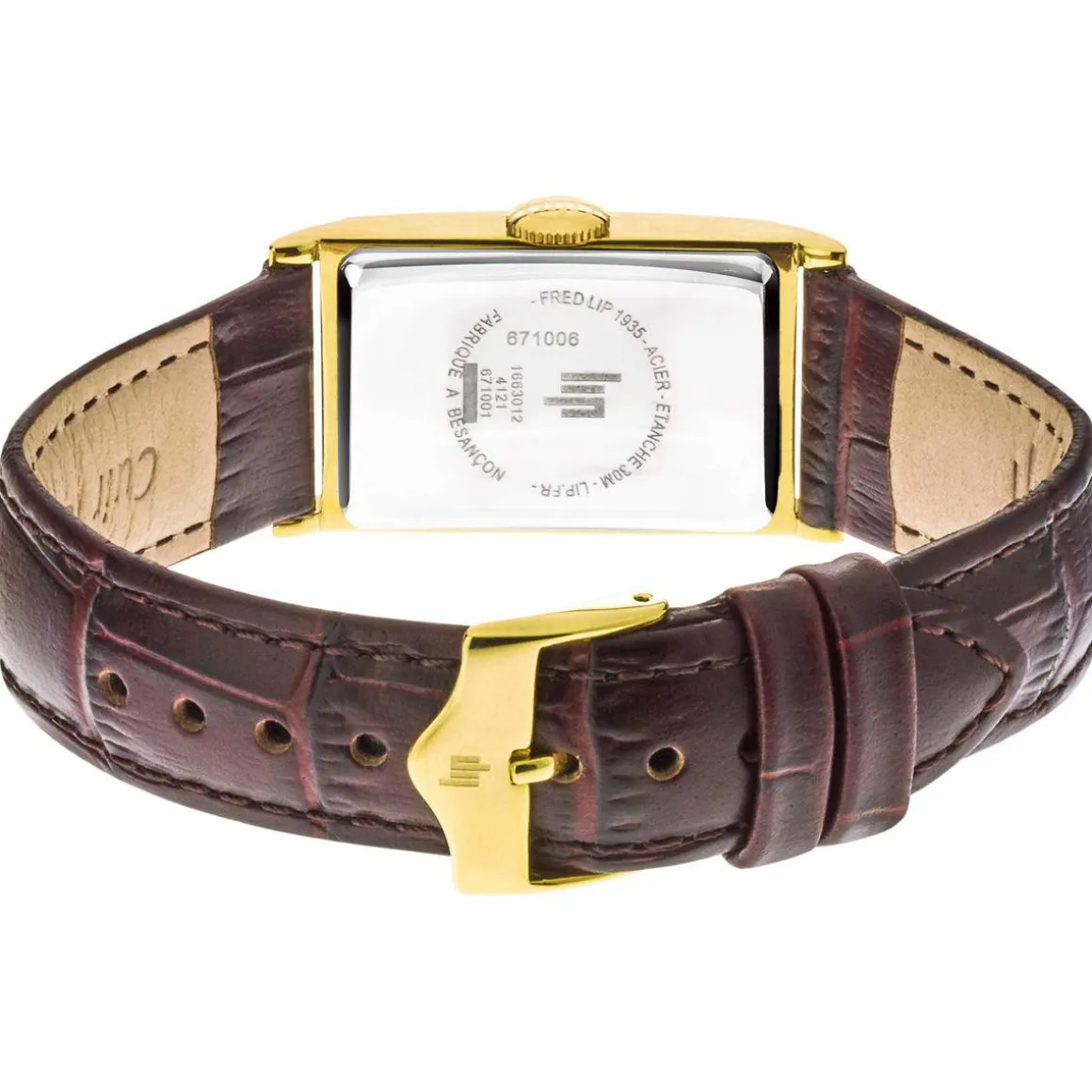 Montre LIP CHURCHILL T18 femme cadran doré bracelet cuir marron