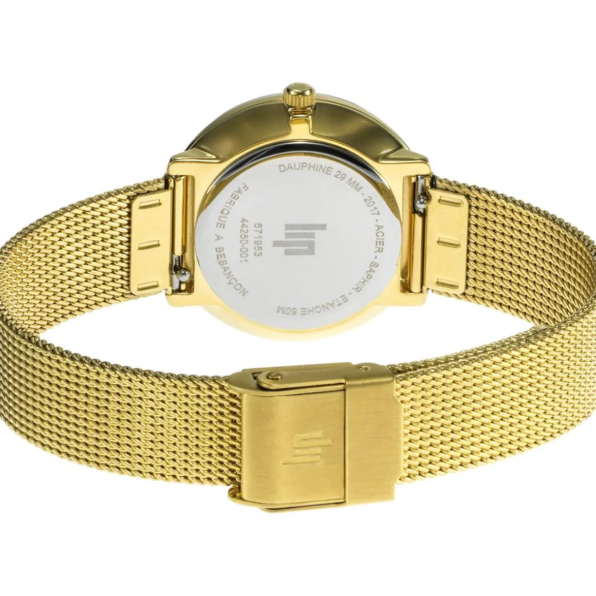Montre LIP DAUPHINE COLLECTION femme cadran marron bracelet acier doré boiter acier, 29mm