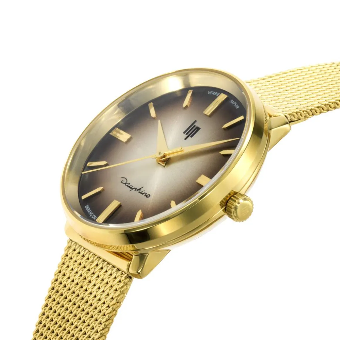 Montre LIP DAUPHINE COLLECTION femme cadran marron bracelet acier doré boiter acier, 29mm