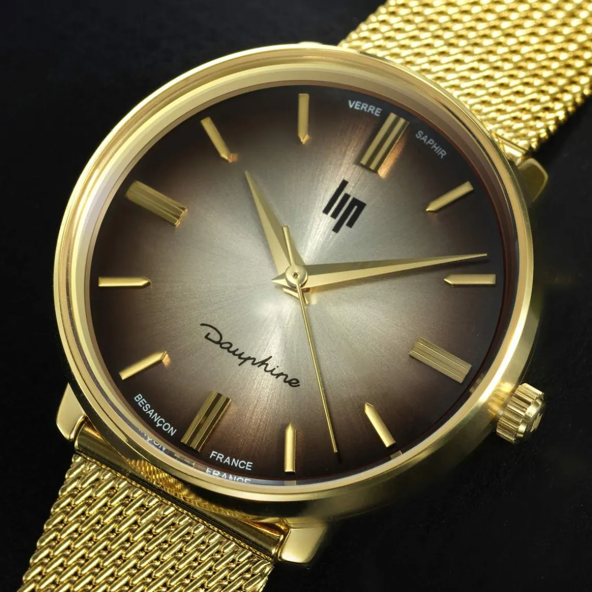 Montre LIP DAUPHINE COLLECTION femme cadran marron bracelet acier doré boiter acier, 29mm