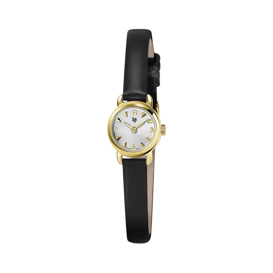 Montre LIP femme analogique, bracelet cuir noir