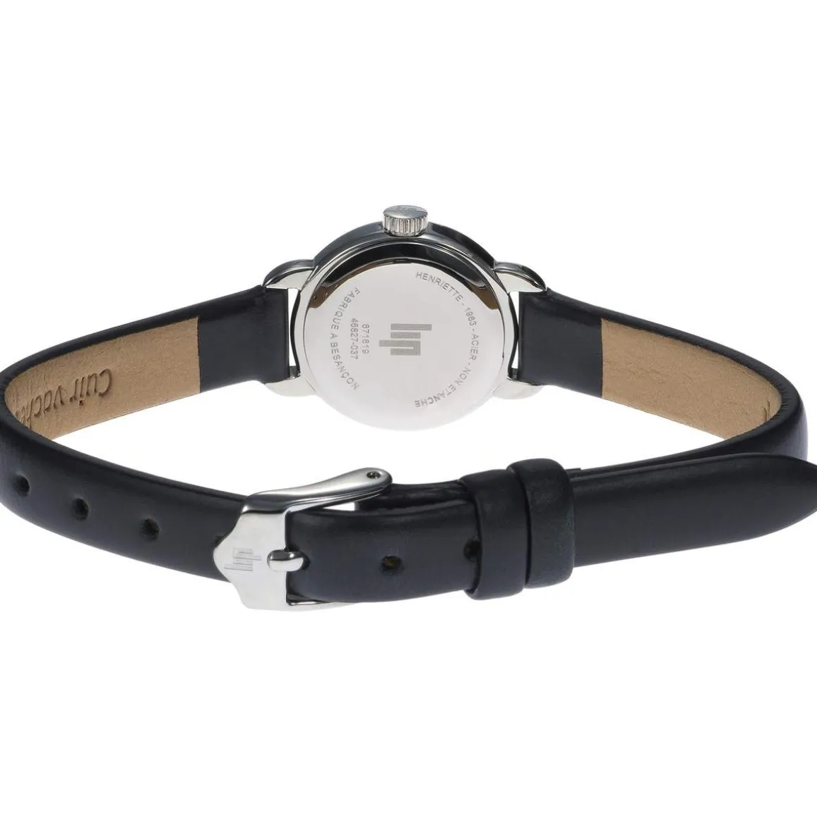 Montre LIP femme analogique, bracelet cuir noir