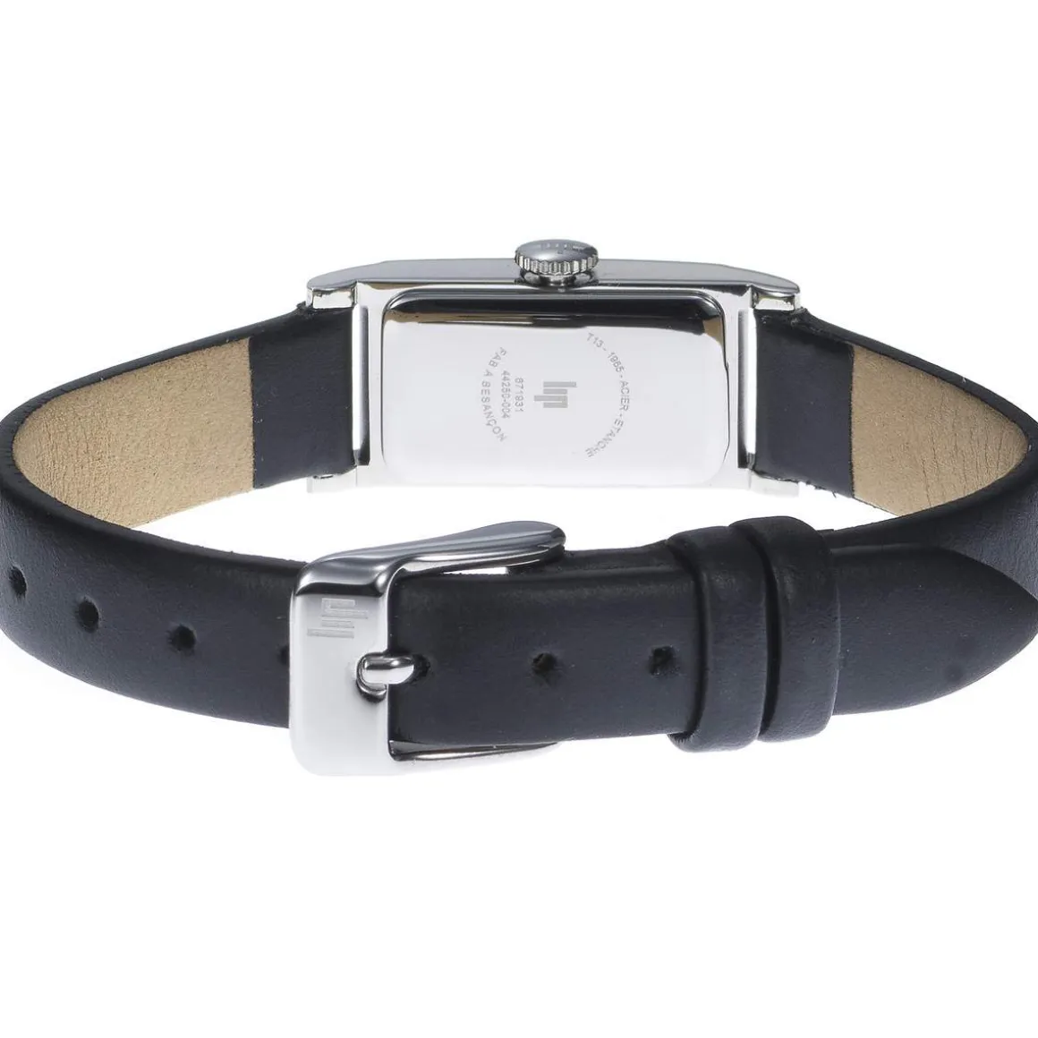 Montre LIP femme analogique, bracelet cuir noir