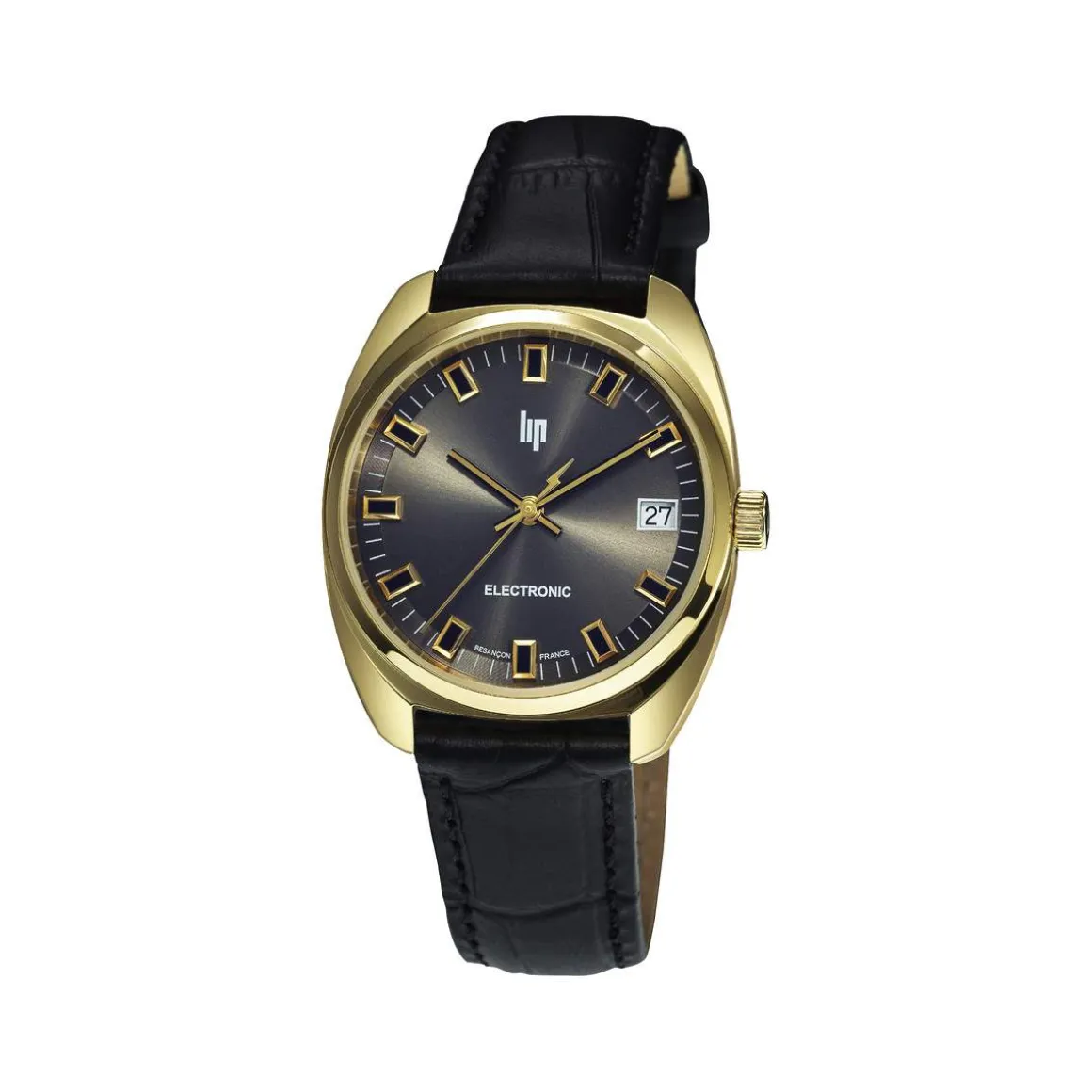 Montre LIP GENERAL DE GAULLE acier doré mixte bracelet cuir noir