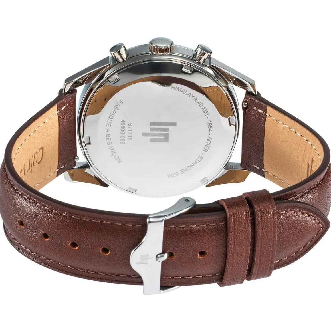Montre LIP Himalaya chronographe homme cadran vert bracelet cuir marron