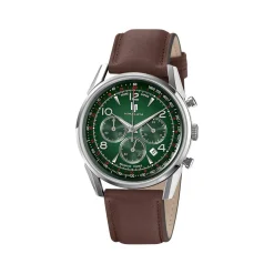 Montre LIP Himalaya chronographe homme cadran vert bracelet cuir marron