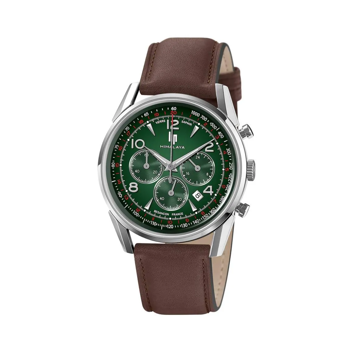 Montre LIP Himalaya chronographe homme cadran vert bracelet cuir marron