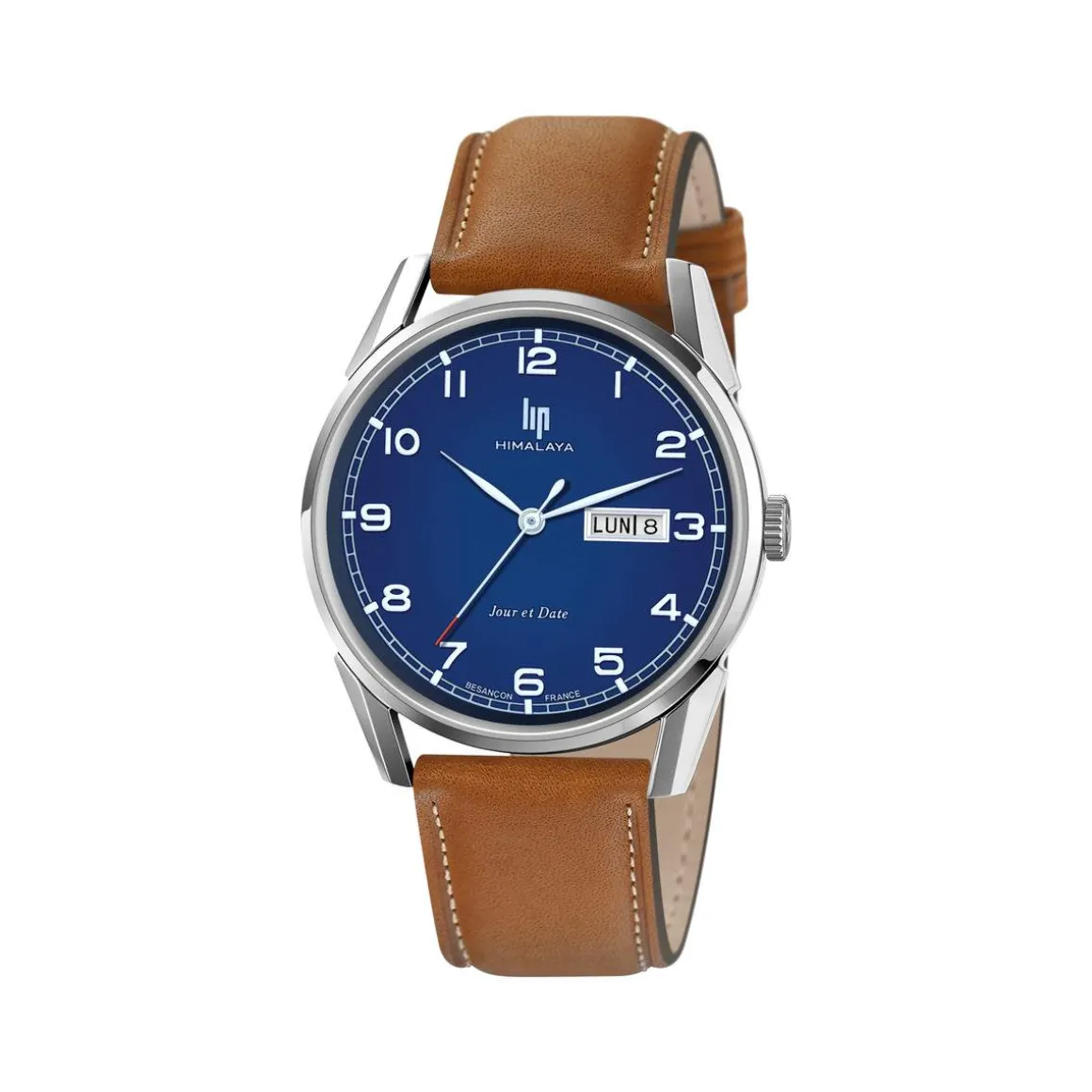 Montre LIP Himalaya homme acier bracelet cuir marron clair