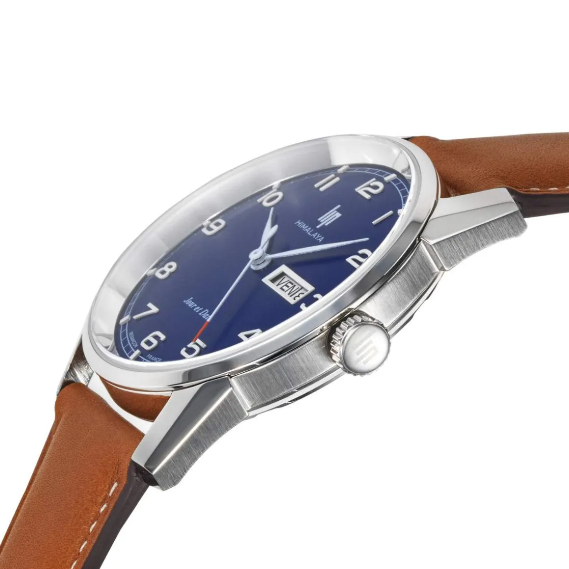 Montre LIP Himalaya homme acier bracelet cuir marron clair