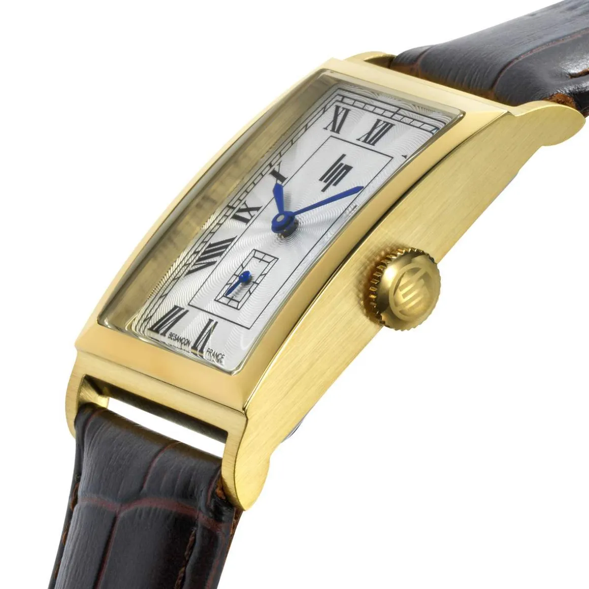 Montre LIP homme analogique, bracelet cuir marron