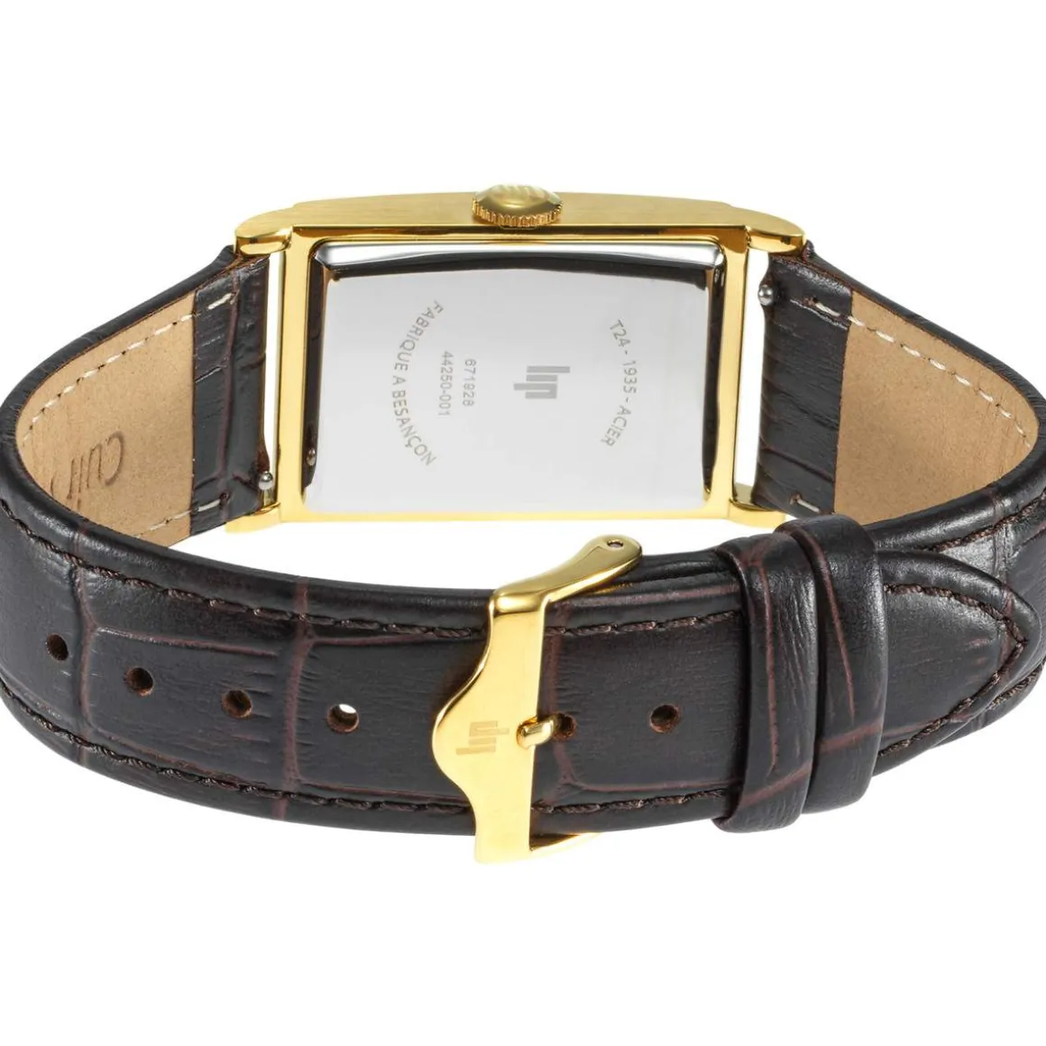 Montre LIP homme analogique, bracelet cuir marron