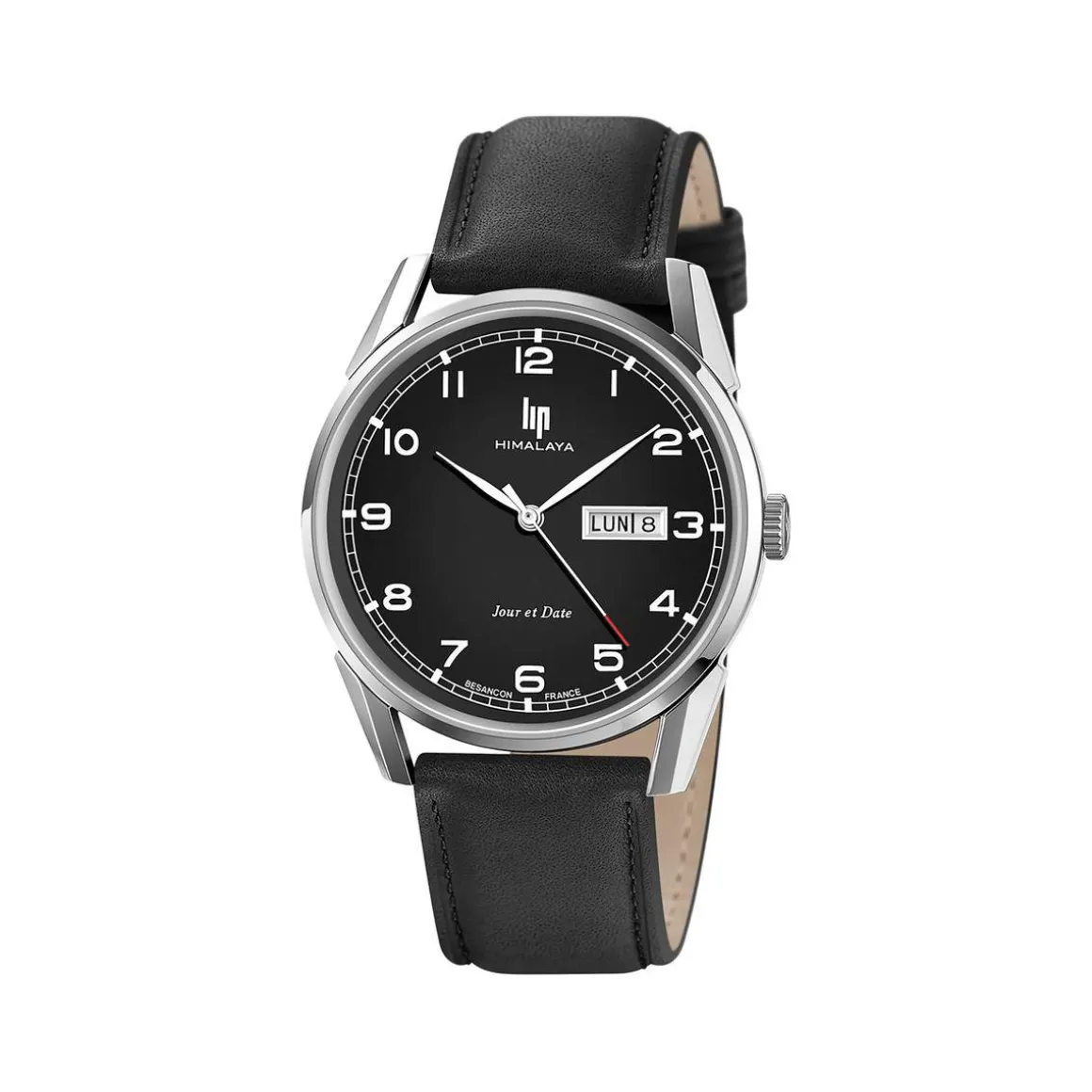 Montre LIP homme analogique, bracelet cuir noir