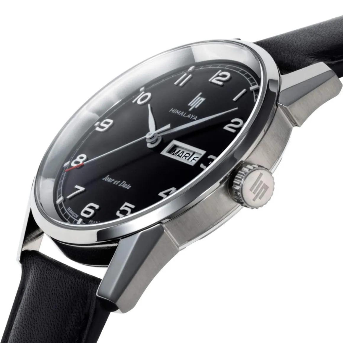 Montre LIP homme analogique, bracelet cuir noir