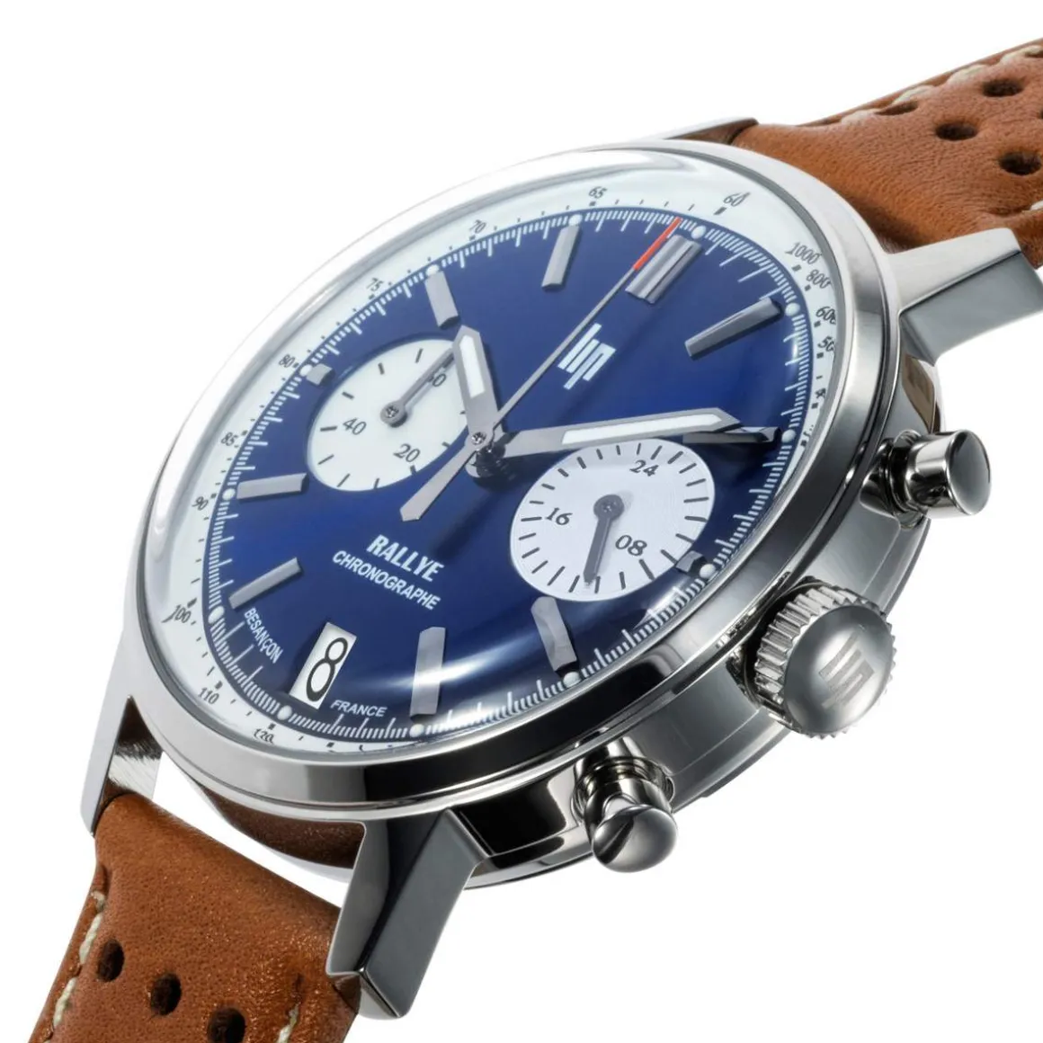 Montre LIP homme analogique, bracelet cuir marron