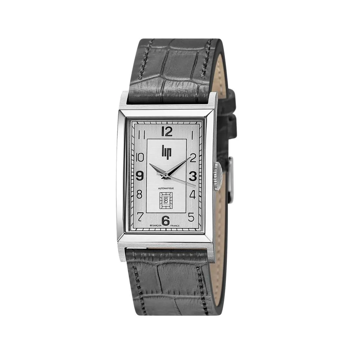 Montre Lip homme automatique acier bracelet cuir gris