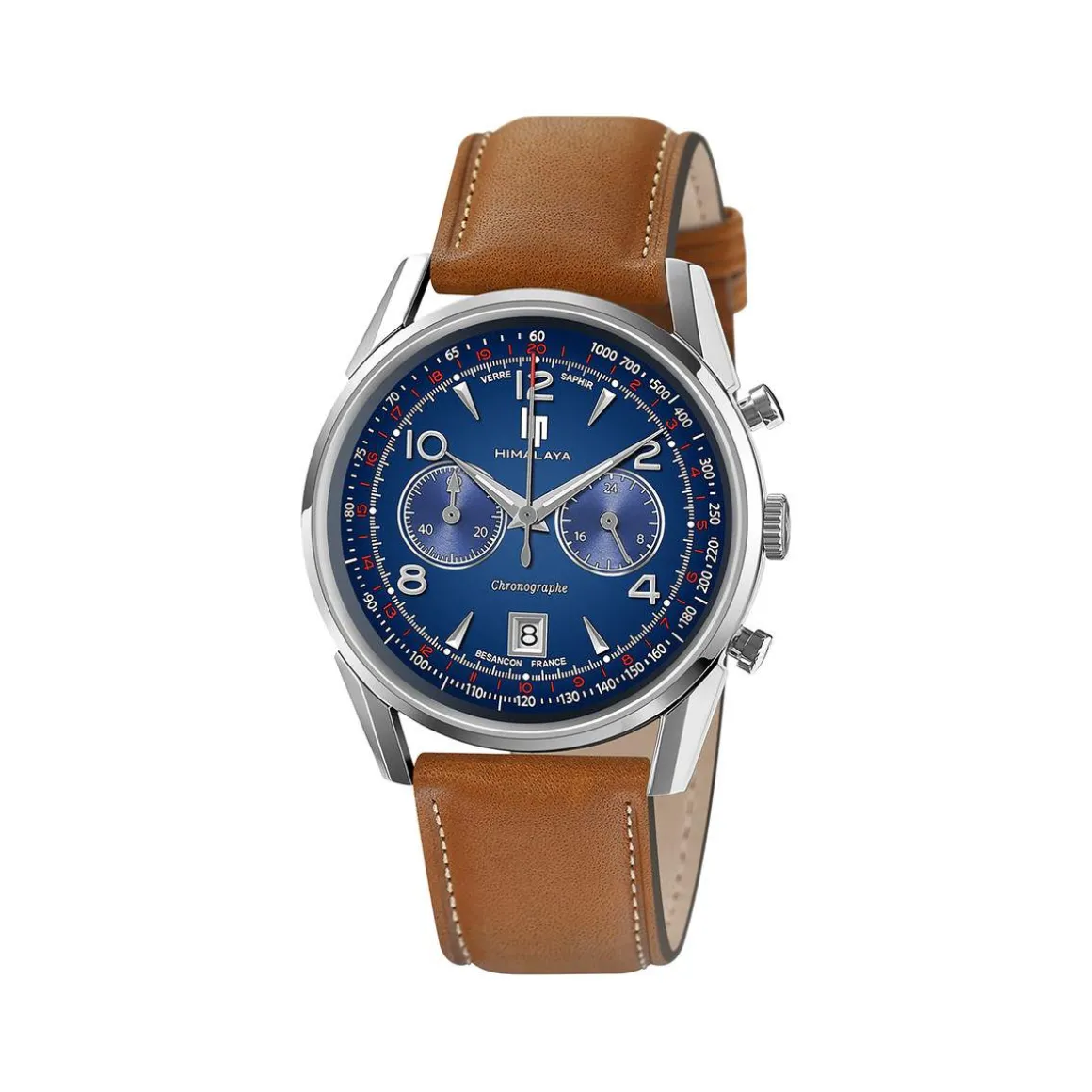 Montre Lip homme chronographe acier cuir marron