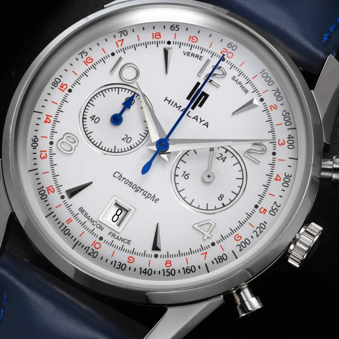 Montre Lip homme chronographe acier cuir bleu