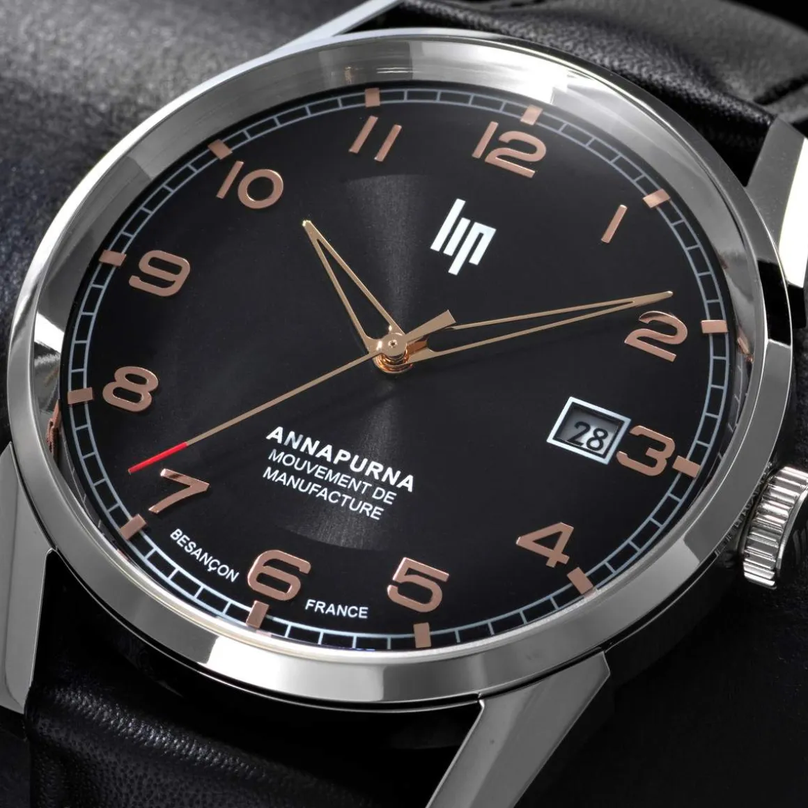 Montre LIP MANUFACTURE annapurna mixte automatique, bracelet cuir noir