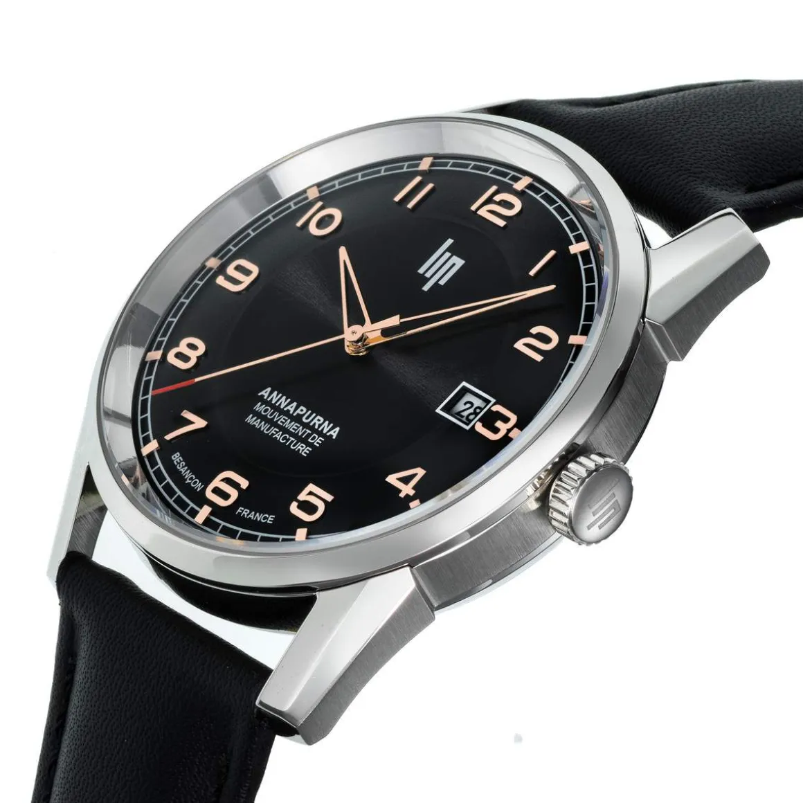 Montre LIP MANUFACTURE annapurna mixte automatique, bracelet cuir noir