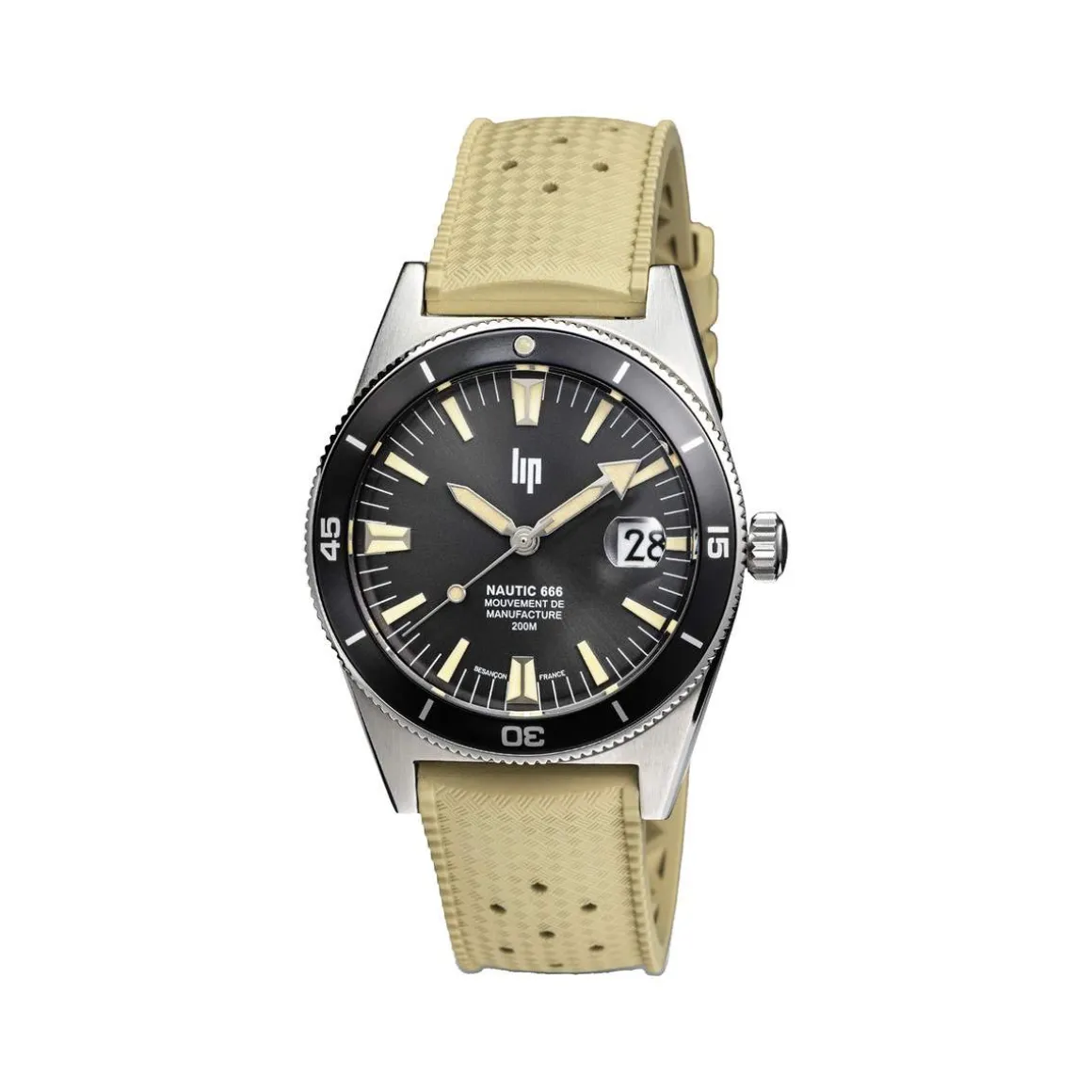 Montre LIP MANUFACTURE nautic 666 mixte automatique, bracelet silicone beige
