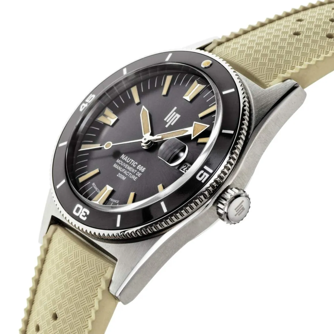 Montre LIP MANUFACTURE nautic 666 mixte automatique, bracelet silicone beige