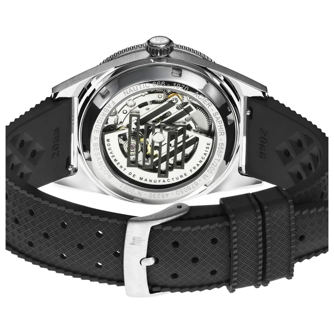 Montre LIP MANUFACTURE nautic 666 mixte automatique, bracelet silicone noir
