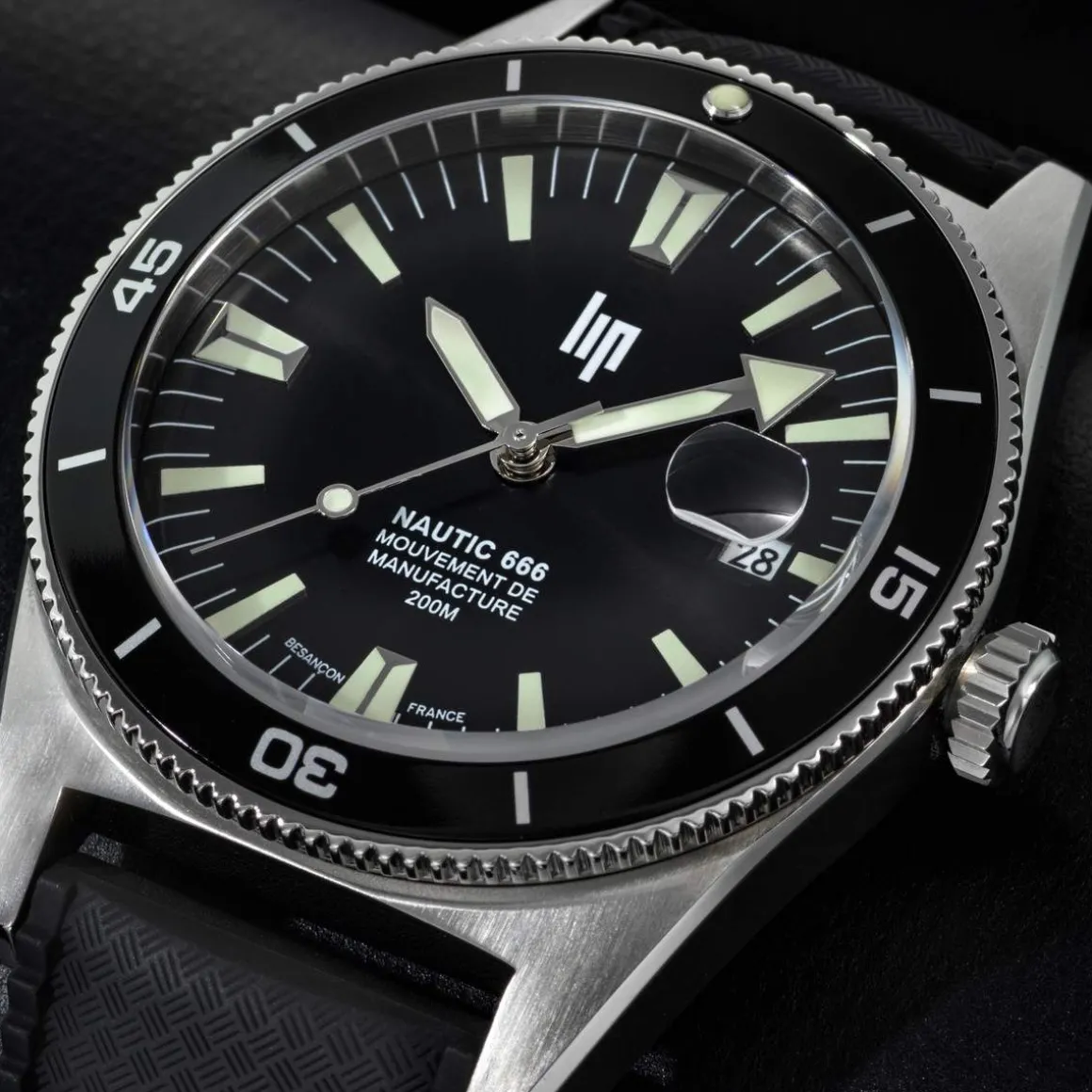 Montre LIP MANUFACTURE nautic 666 mixte automatique, bracelet silicone noir