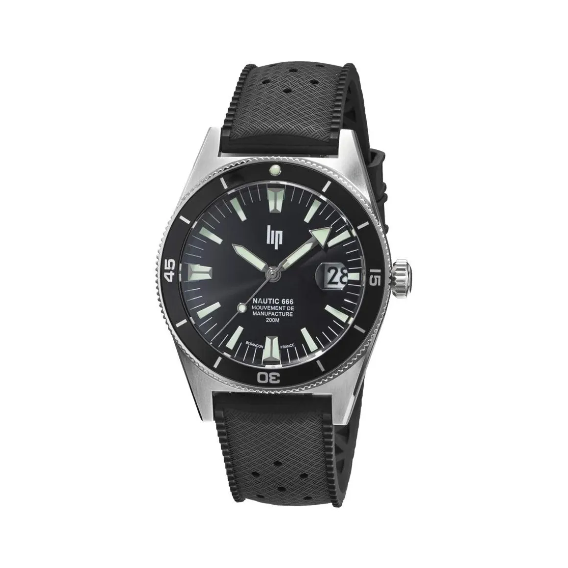 Montre LIP MANUFACTURE nautic 666 mixte automatique, bracelet silicone noir