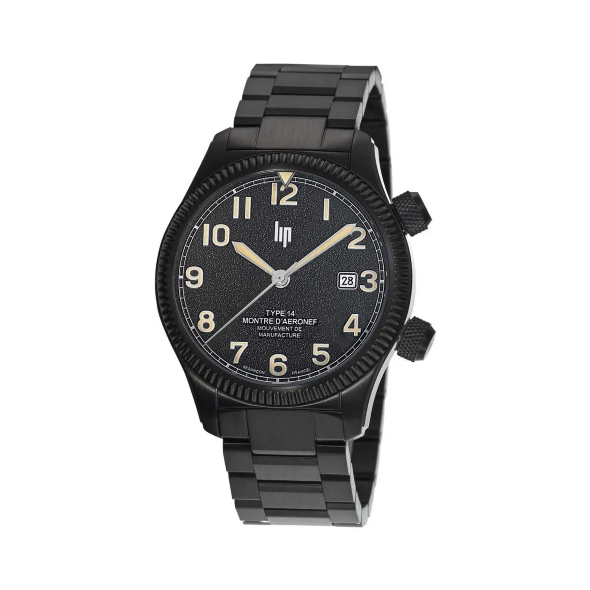 Montre LIP MANUFACTURE type 14 homme automatique, bracelet acier inoxydable noir
