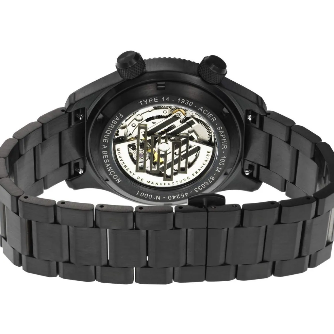 Montre LIP MANUFACTURE type 14 homme automatique, bracelet acier inoxydable noir