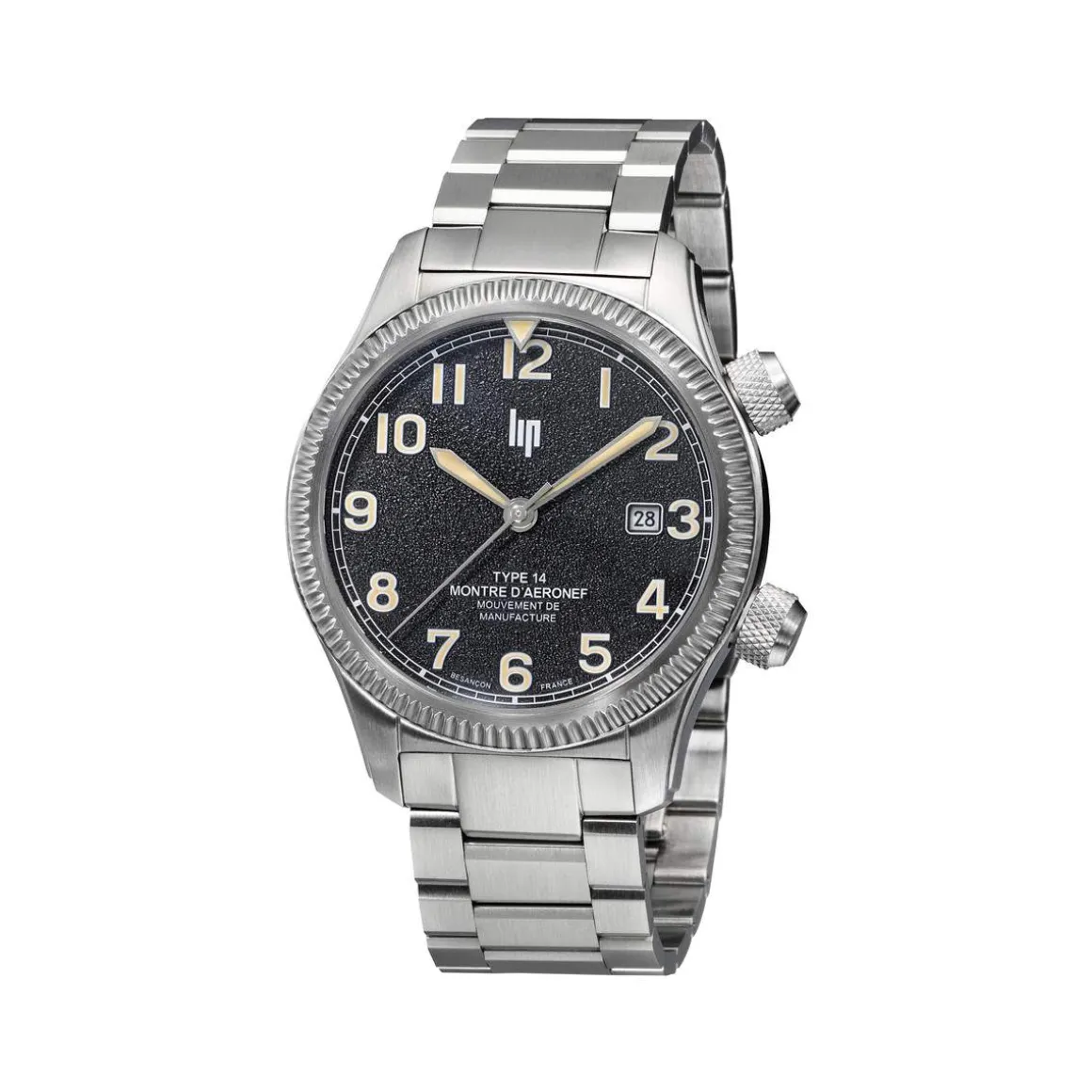 Montre LIP MANUFACTURE type 14 homme automatique, bracelet acier inoxydable argent