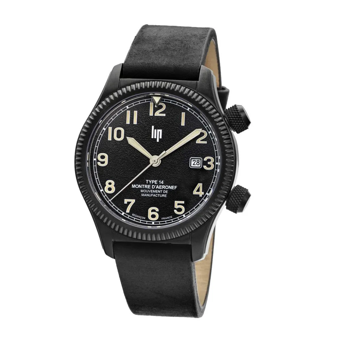 Montre LIP MANUFACTURE type 14 homme automatique, bracelet cuir noir