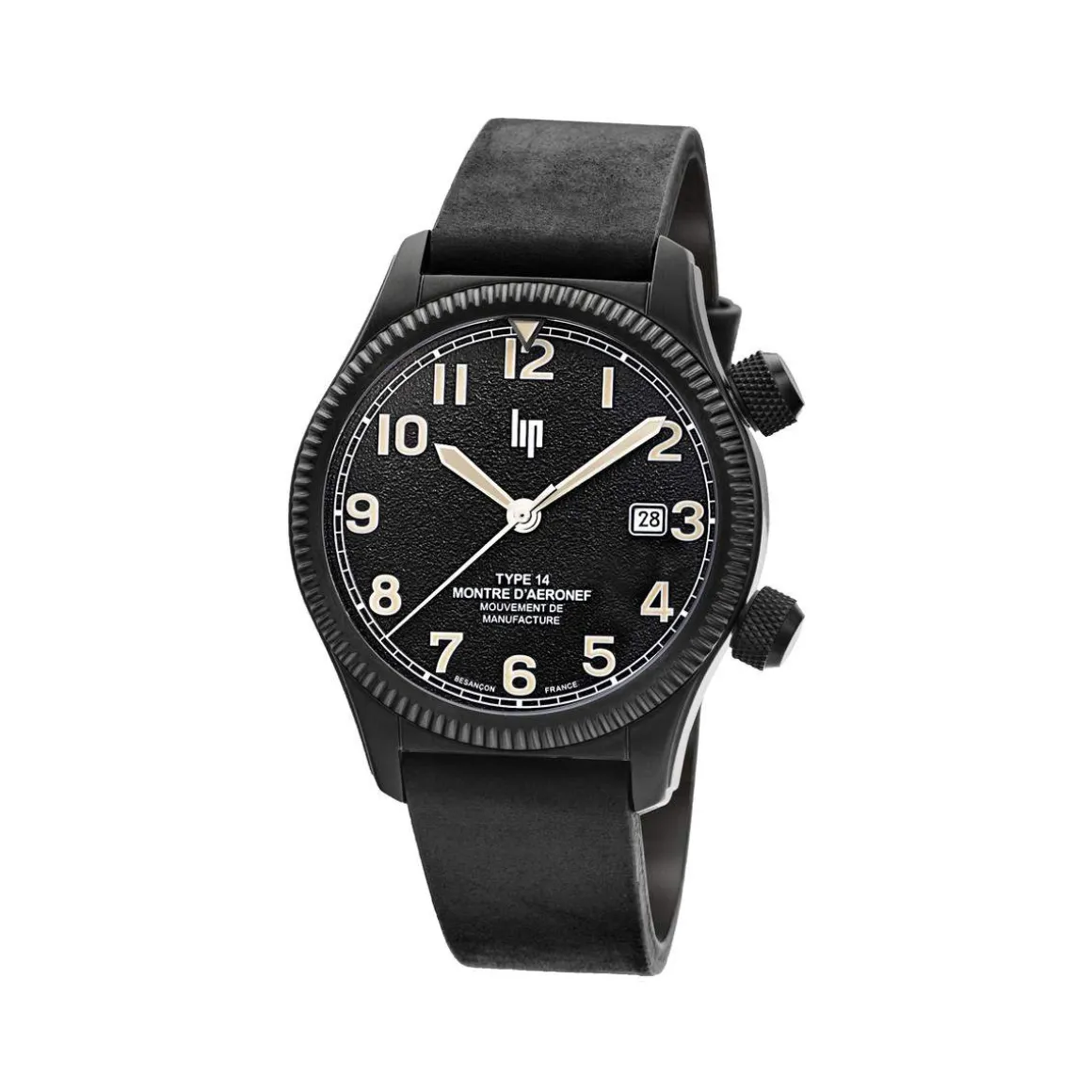 Montre LIP MANUFACTURE type 14 homme automatique, bracelet cuir noir